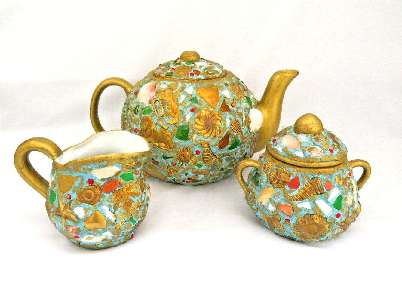 1980\'s French Pique Assiette MOSAIC Memory Ware Tea Set Art Broken Dishes