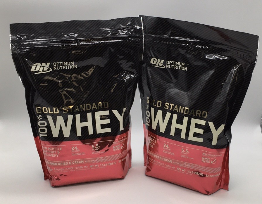 2X OPTIMUM NUTRITION 100% WHEY PROTEIN STRAWBERRIES & CREAM 1.5 Lbs EXP 10/27