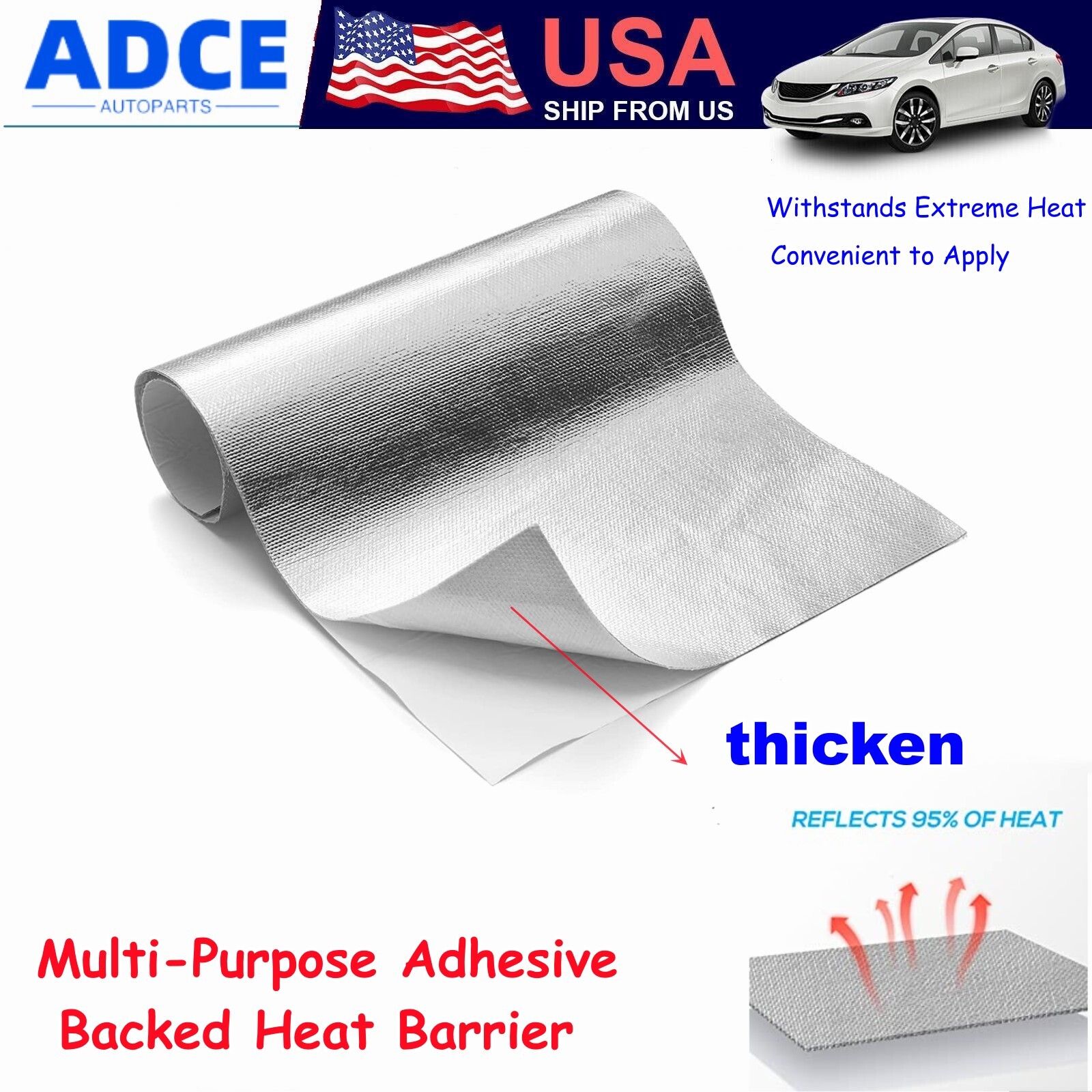 Aluminized Heat Shield Thermal Barrier Adhesive Backed Heat Blanket 20'' X 40''