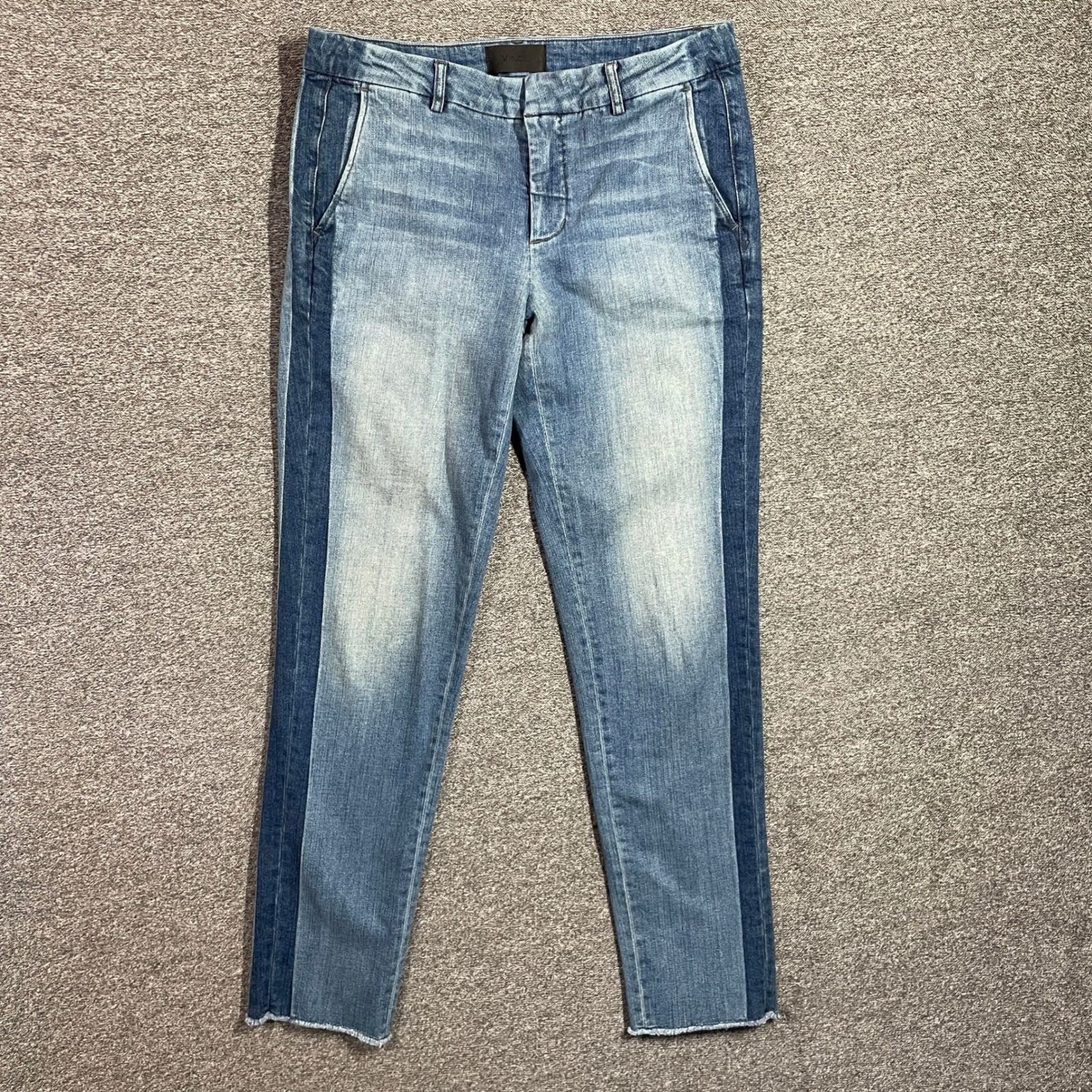 Vince Womens Two Tone Tuxedo Stripe Raw Hem Slim Jeans Light Wash Blue Size 28