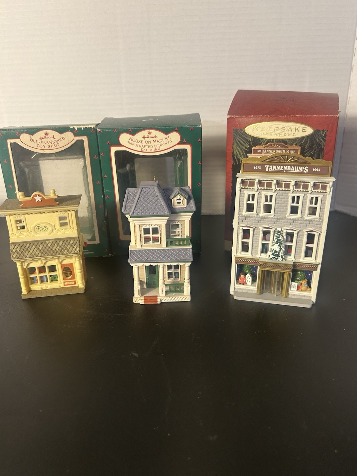 Vintage Hallmark Keepsake Ornament Lot 1985 1987 1993 Houses Shops w/ Boxes
