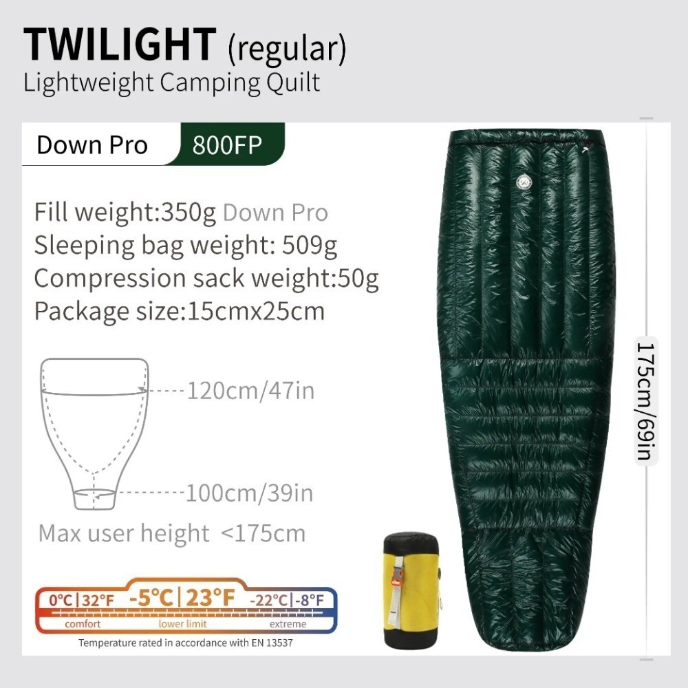 AEGISMAX Wind Hard Twilight Down Sleeping Bag Camping Quilt 800FP Ultralight 