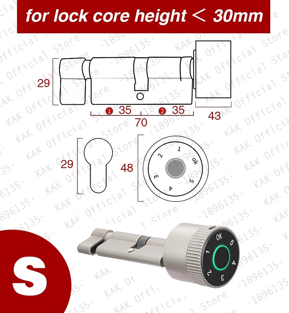 Tuya APP Fingerprint Cylinder Smart Door Lock Electronic Digital Password Code L