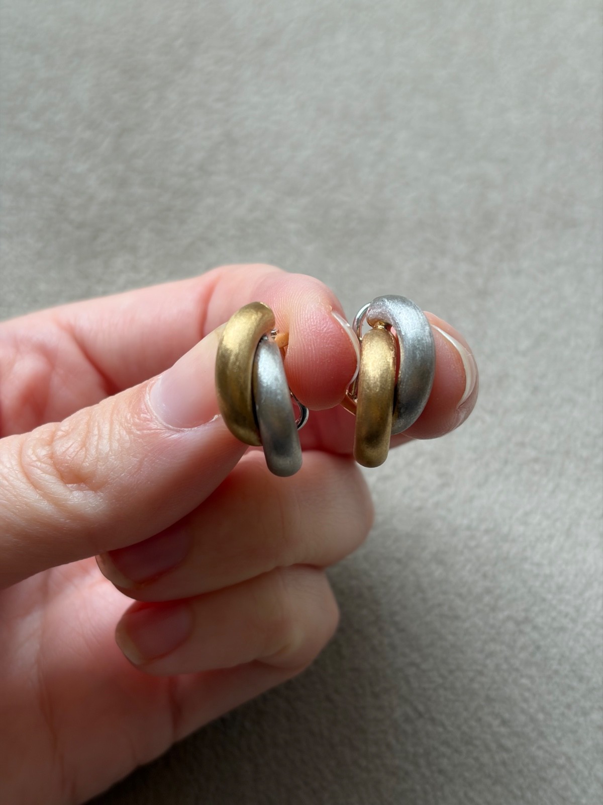 Aurafin 14K Two Tone Gold Matte Crossover Omega Back Earrings Italy 6.3g