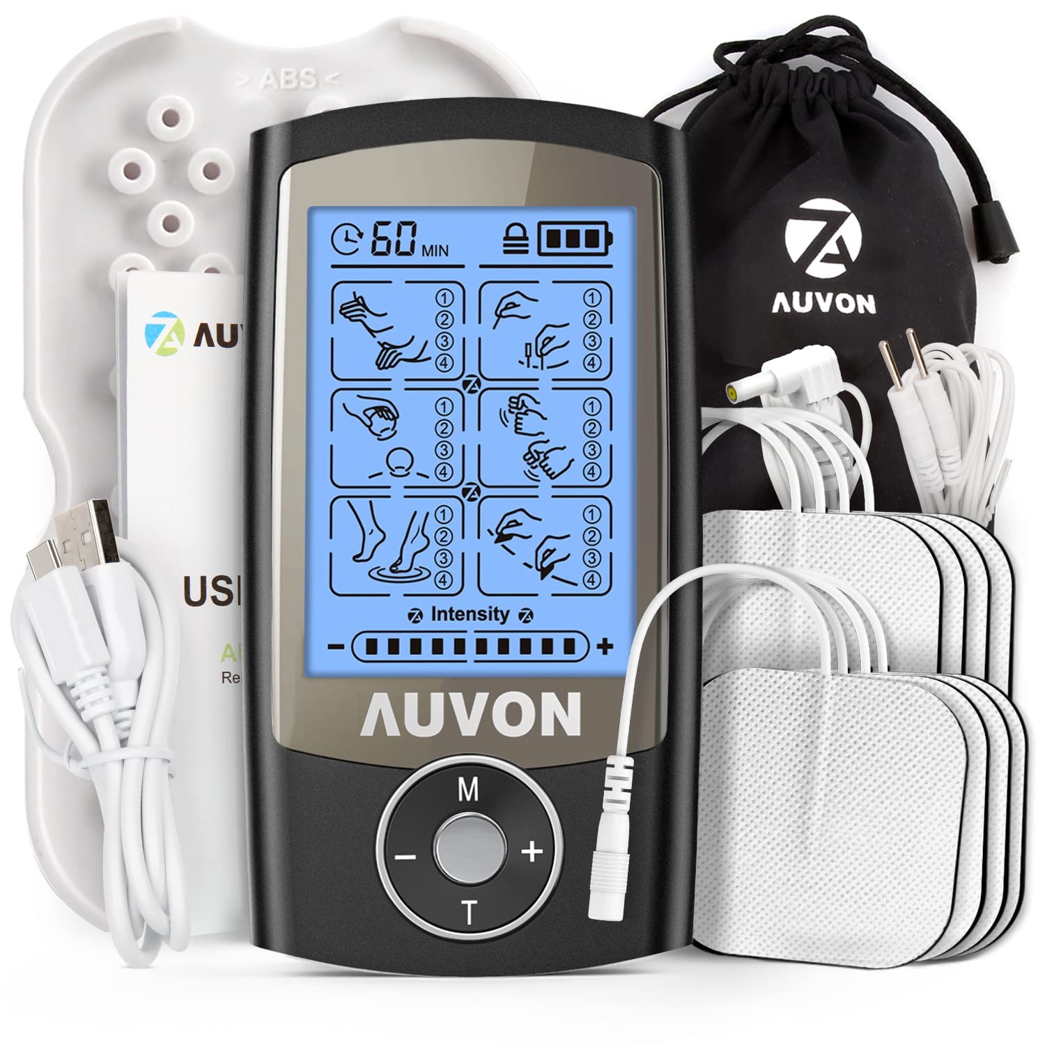 AUVON 24 Modes TENS Unit Muscle Stimulator for Pain Relief, Premium Pads Black AUVON 24 Modes TENS Unit Muscle Stimulator for Pain Relief, Premium Pads Black