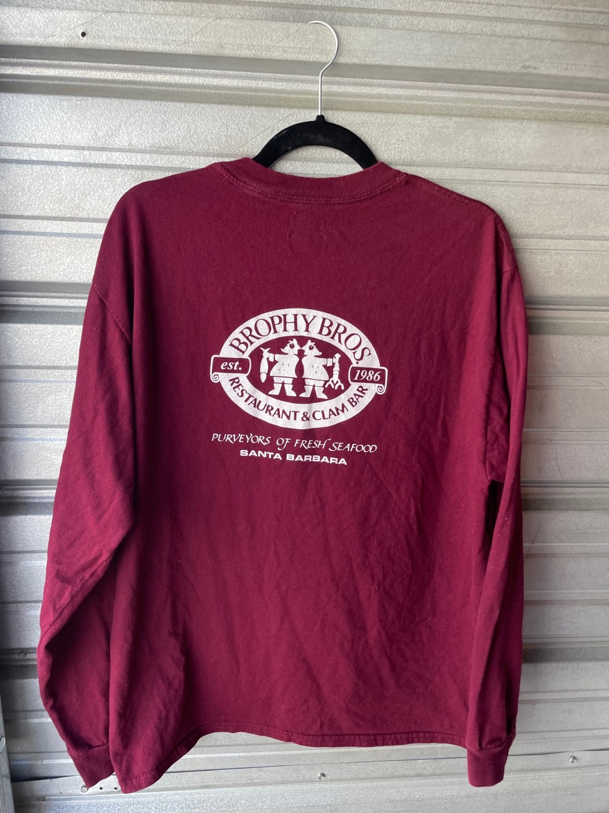 Brophy Bros Seafood Restaurant Santa Barbara CA Maroon Longsleeve T-Shirt Sz L