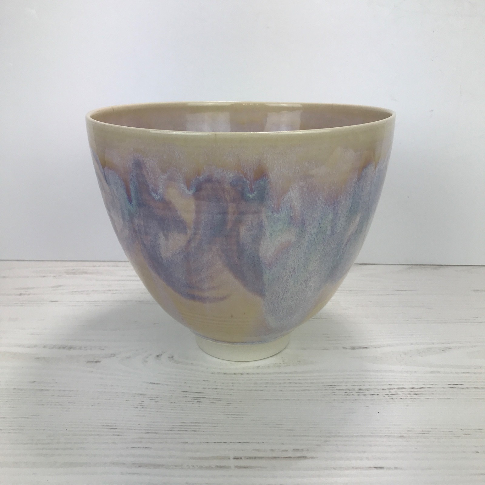Vintage Artisan Crafted Purple Pink Pastel Pottery Bowl Signed Huntley 1986