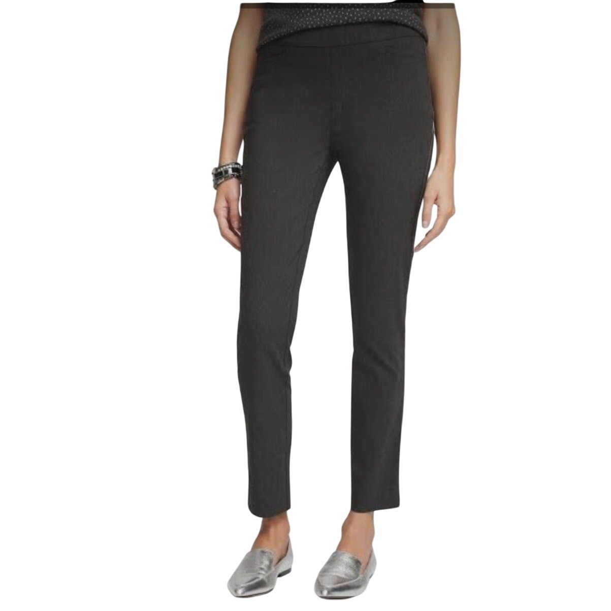 Chico\'s Pull-on Trousers Women Size 1R Black Stretch Tapered  Leg Slant Pockets
