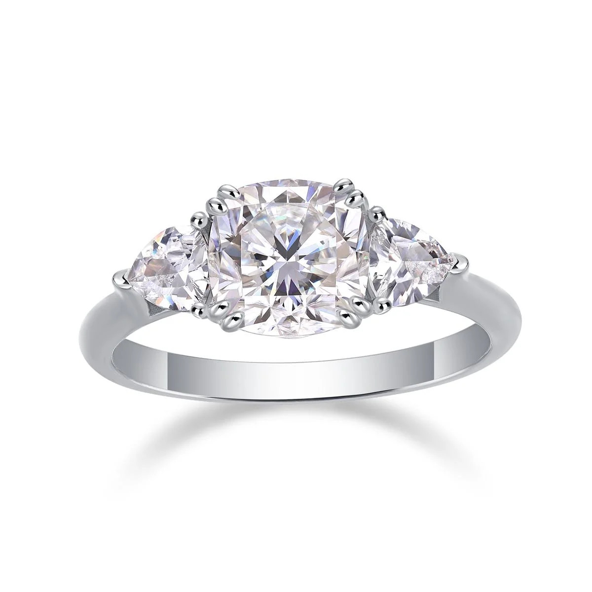Moissanite Three-Stone Engagement Ring 925 Sterling Silver CZ Fifty8 6-8