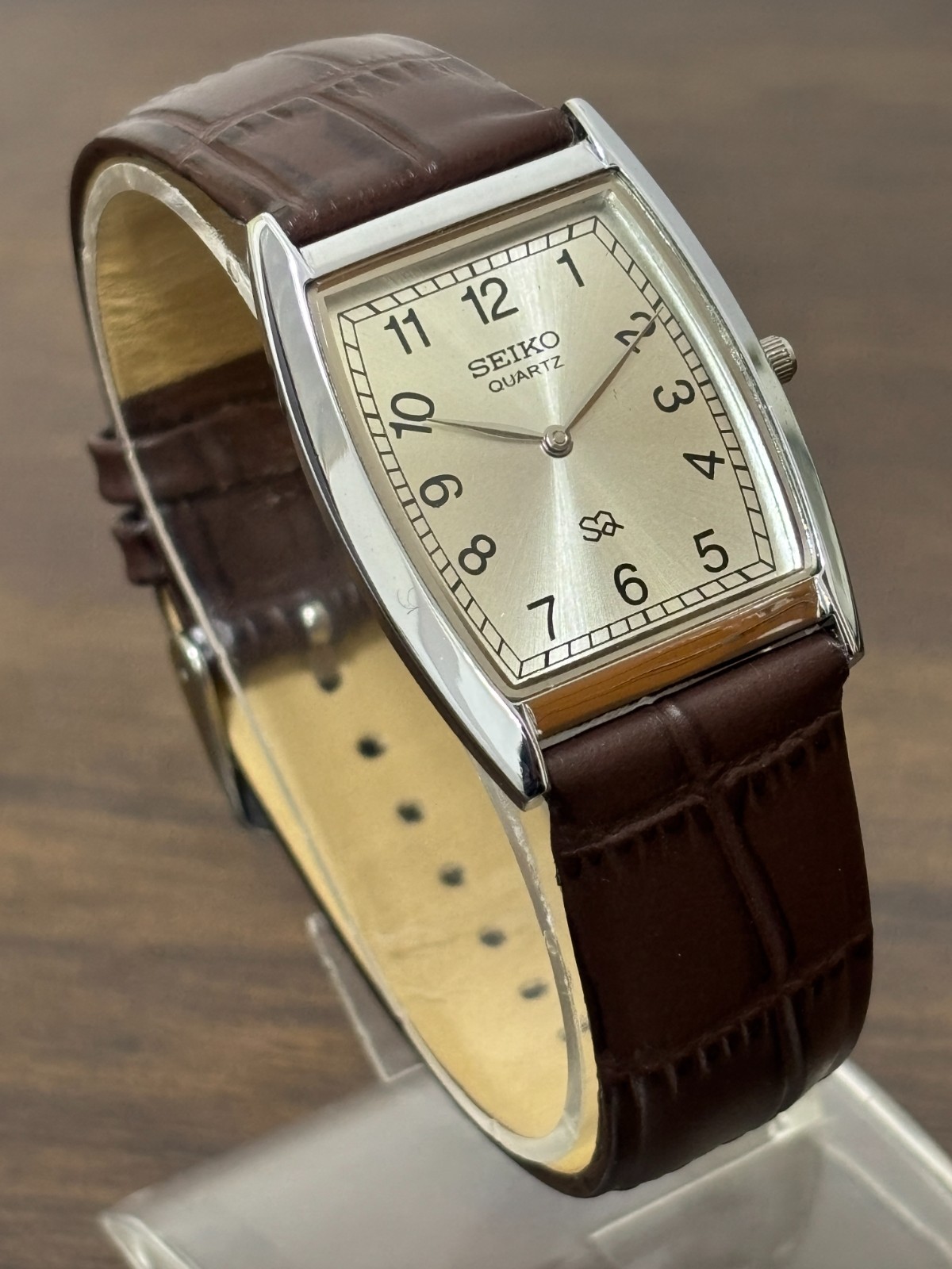 Vintage Seiko Slim Tank Men's Wrist Watch -Leather Band-Refurbished
