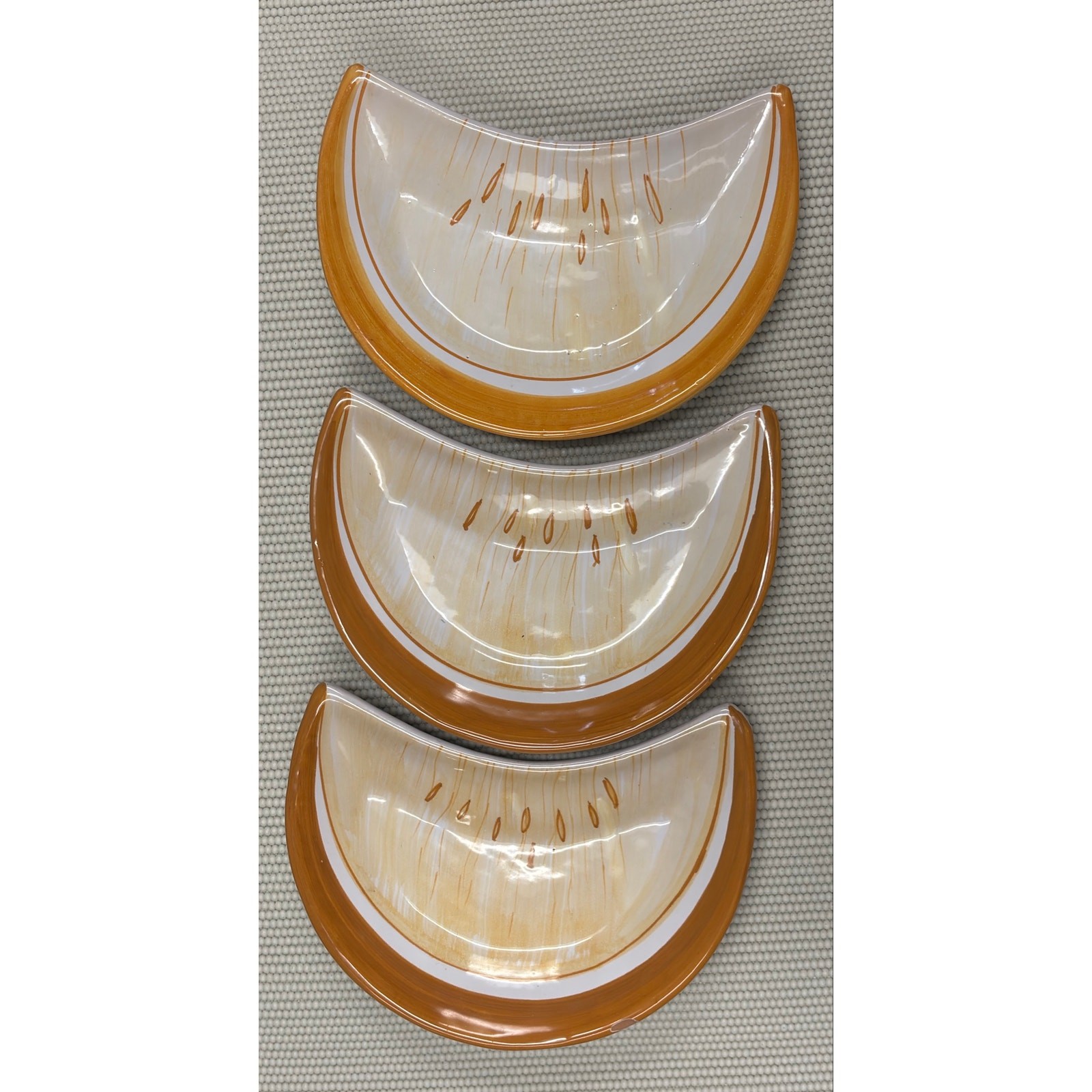 Vintage Italian Hand Painted Cantaloupe Melon Crescent Salad Dishes Set of 3
