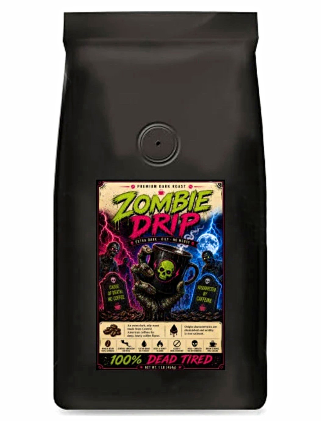 Zombie Drip 100% Dead Tired Italian Dark Roast Ground Coffee, 1 lb (454 g)