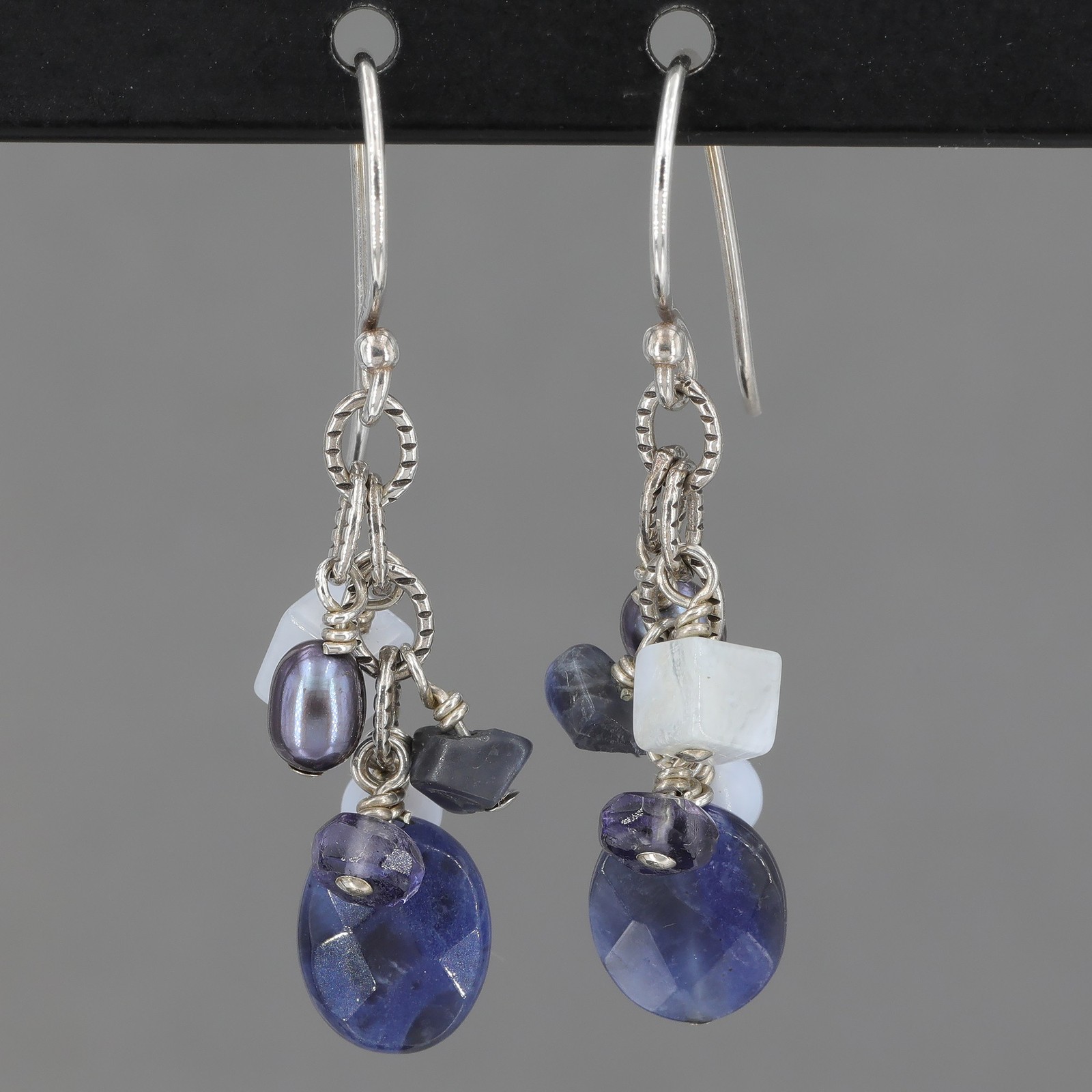Vintage Silpada Sterling Pearl Sodalite Iolite Chalcedony Dangle Earrings W1471