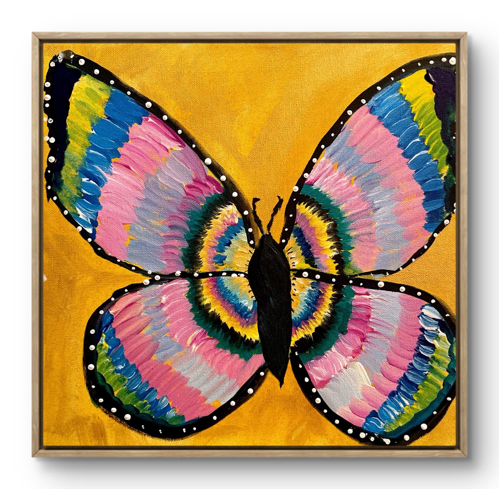 Mary Myers Original Colorful Butterfly Abstract Vibrant Wings Gold Background