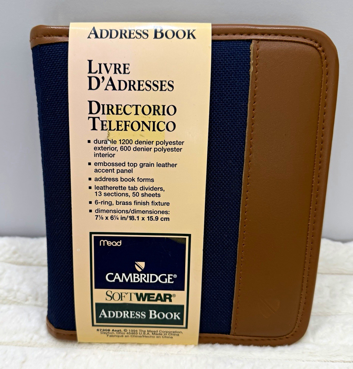 Vintage 1994 Mead Cambridge Softwear Address Book NOS Navy Tan  Accent