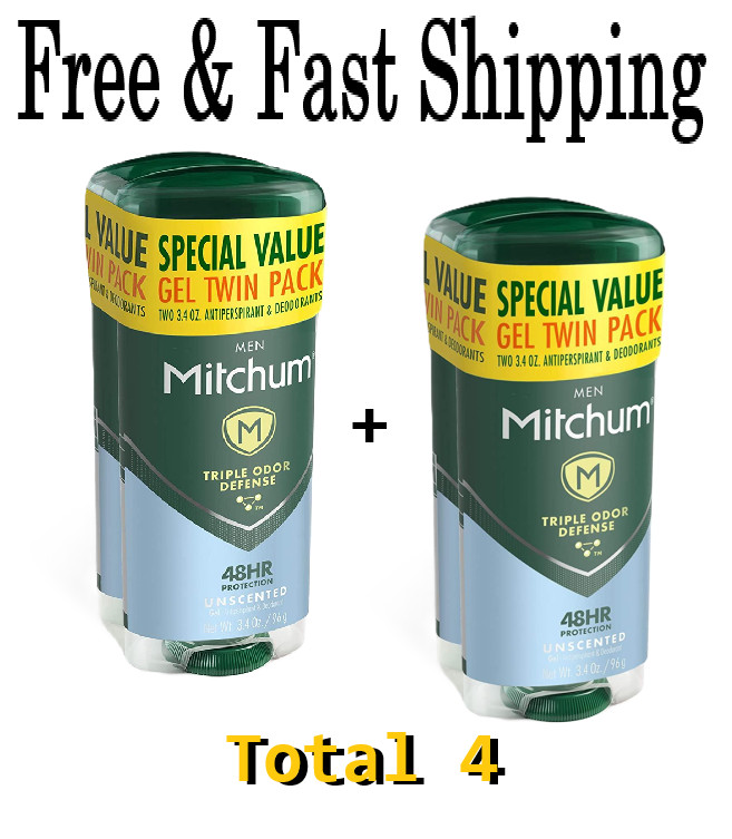 Mitchum Men Triple Odor Defense Antiperspirant Deodorant Gel 4 Pack, Unscented