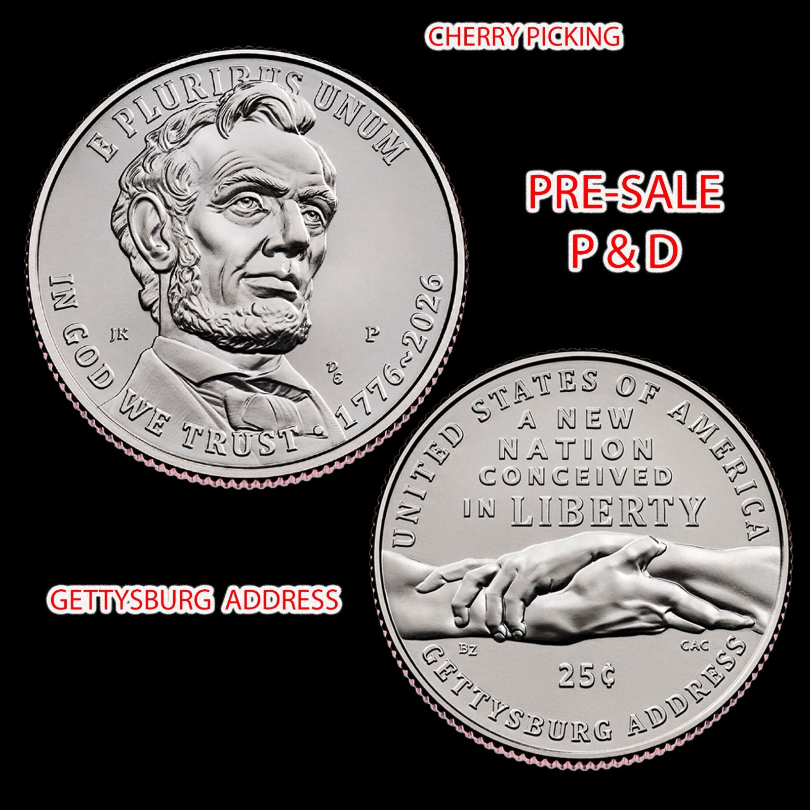 1776 2026 P D Gettysburg Address Quarters 250th Anniversary 2 COINS ⭐Pre-Sale⭐
