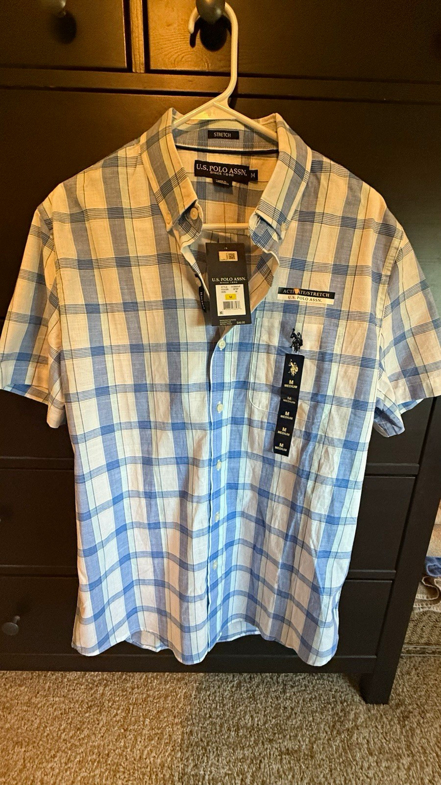 U.S. Polo Assn. Men\'s Plaid Stretch Polo Shirt, Short Sleeve, Size M U.S. Polo Assn. Men\'s Plaid Stretch Polo Shirt, Short Sleeve, Size M