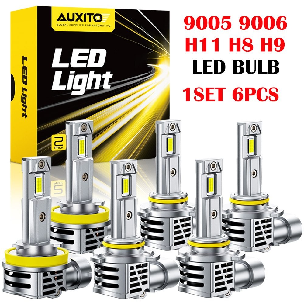 6-60X AUXITO 9005&9006&H11 LED Bulb Combo Headlight Fog Light Kit White High Low