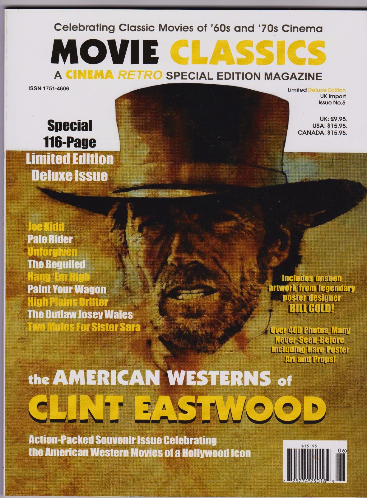 THE AMERICAN WESTERNS OF CLINT EASTWOOD CINEMA RETRO 116 PG SPECIAL ISSUE LTD ED