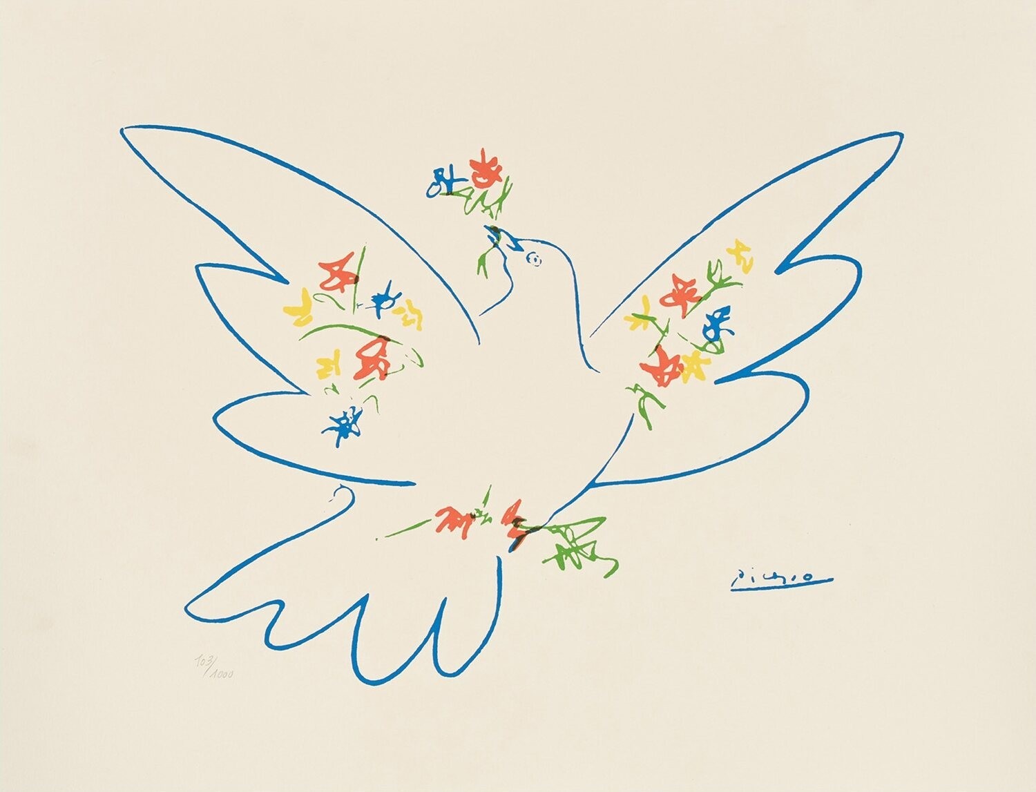 Pablo Picasso Dove of Peace Dove Flowers Modern Art
