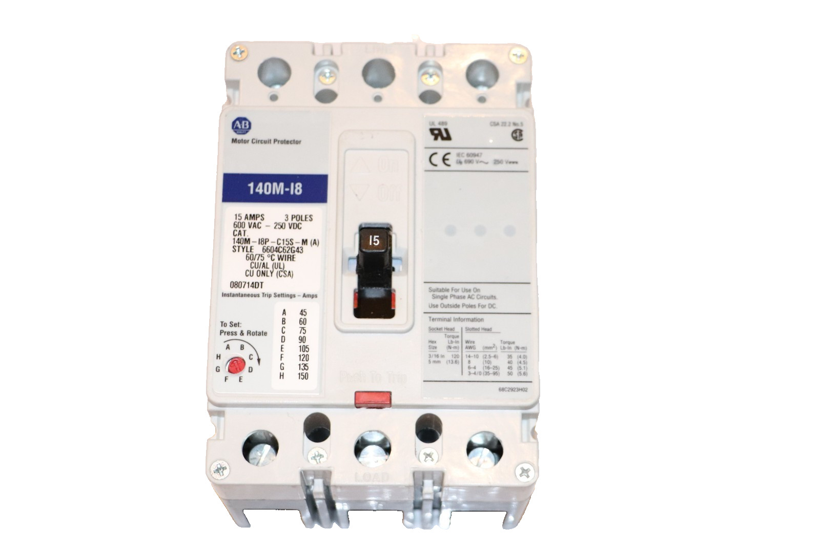 Allen Bradley 140M-I8P-C15S-M 15A Motor Circuit Breaker New