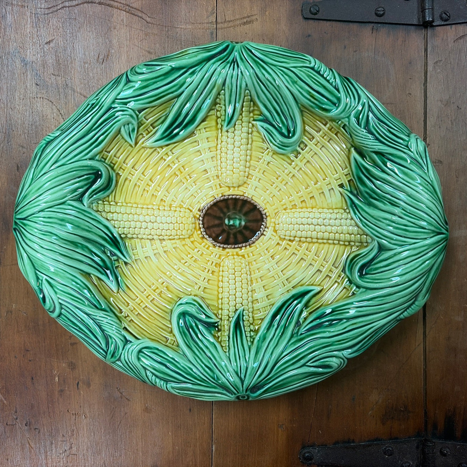 Antique Adam’s & Bromley Majolica Platter Corn Pattern 13