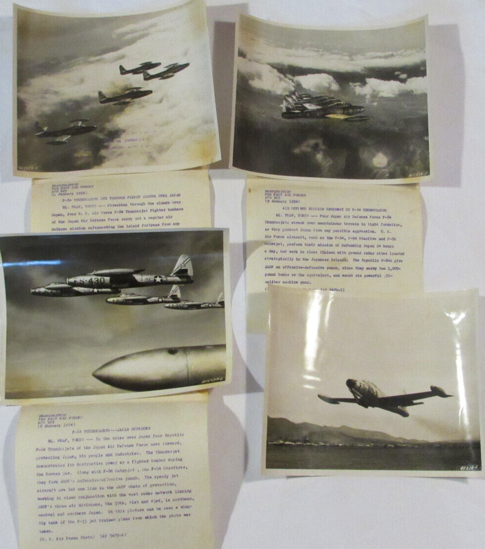 4 VTG 1954 USAF PHOTOS REPUBLIC F-84 THUNDERJET FIGHTER-BOMBER AIRCRAFT JAPAN