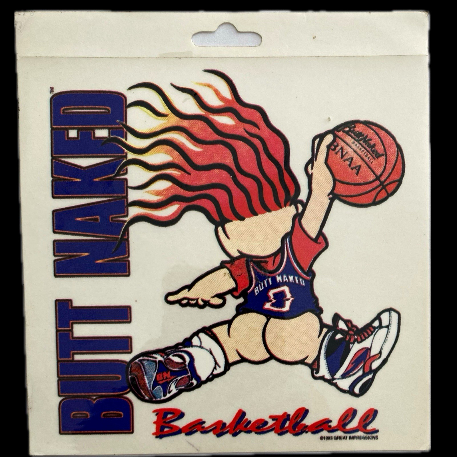 VTG 1995 Butt Naked Basketball Sticker Troll Great Impressions 90s Humor Decal