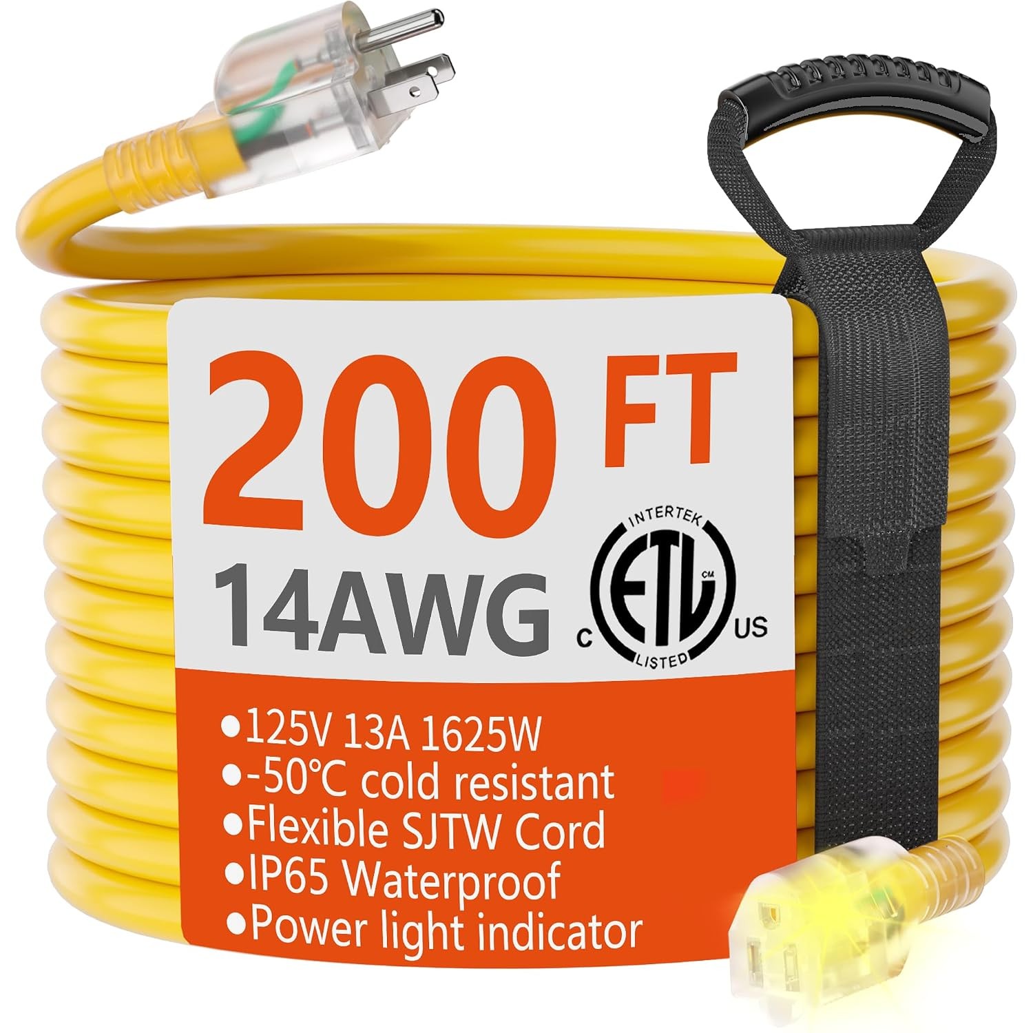 14 Gauge Heavy Duty Waterproof Outdoor Extension Cord 200 FT Yellow 14/3 14 Gauge Heavy Duty Waterproof Outdoor Extension Cord 200 FT Yellow 14/3