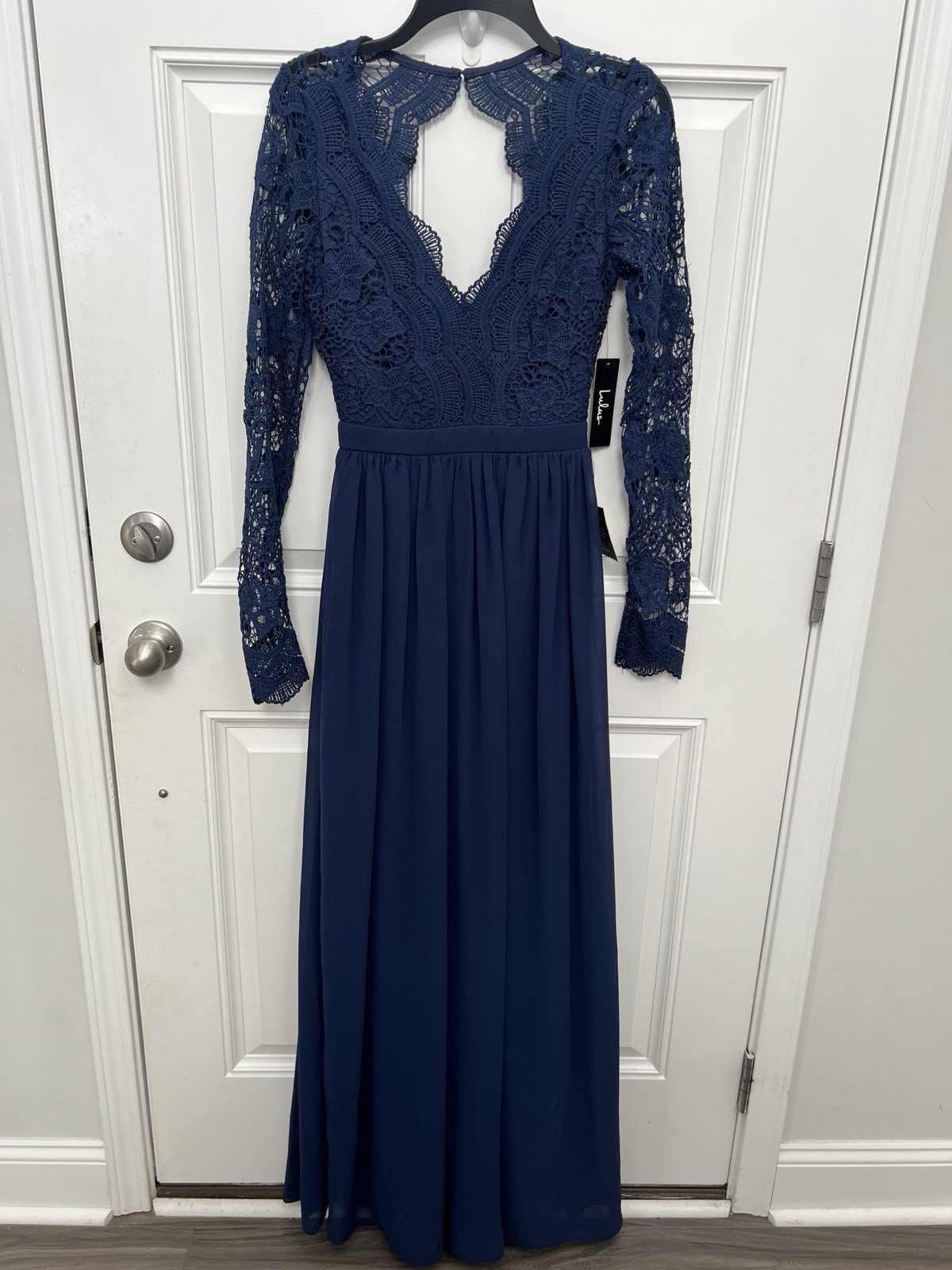 Lulus Awaken My Love Navy Blue Crochet Lace Long Sleeve Maxi Dress Small NWT Lulus Awaken My Love Navy Blue Crochet Lace Long Sleeve Maxi Dress Small NWT