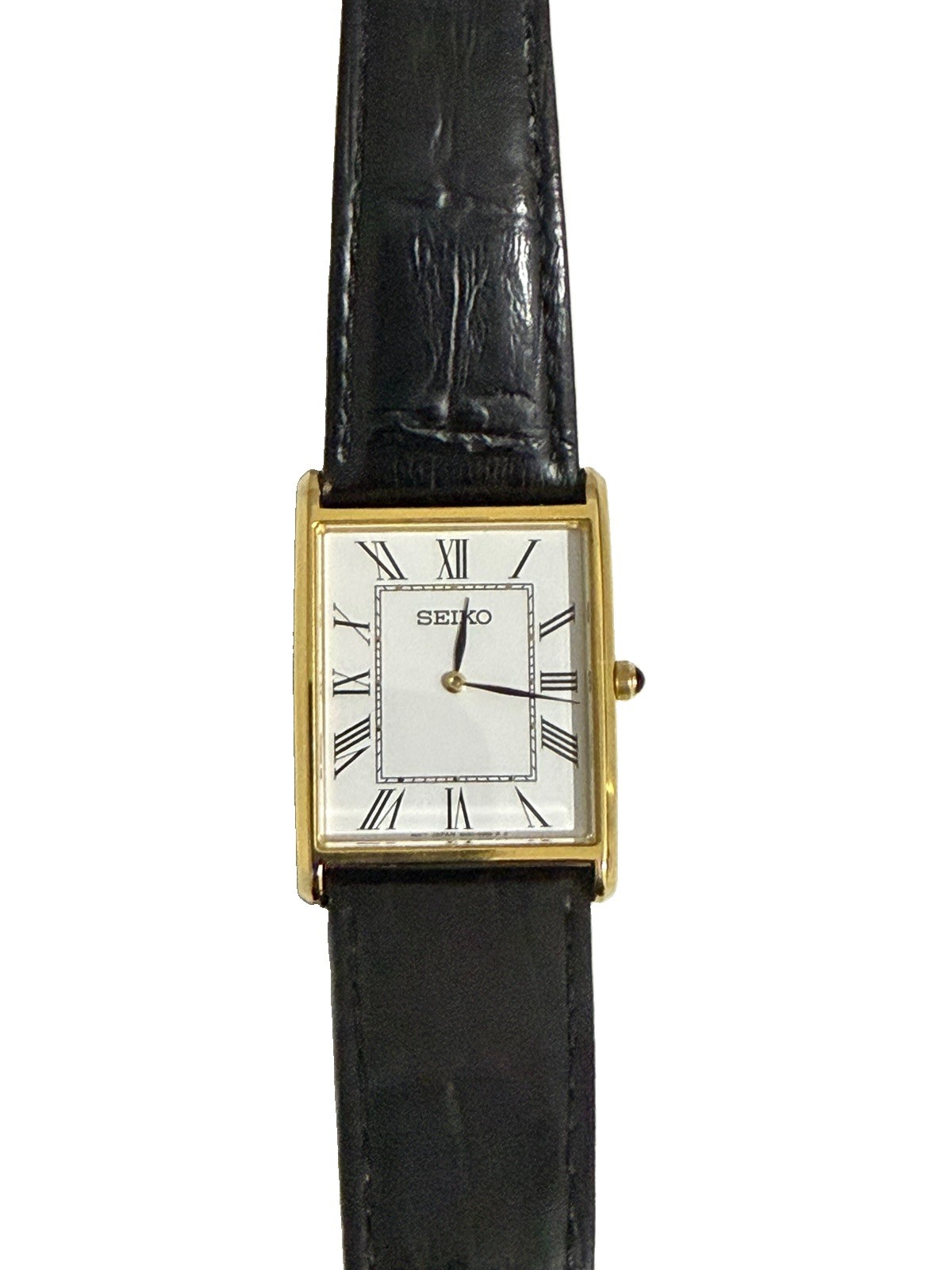 Seiko Essentials SWR052 4N30-00G0 Men\'s 28mm Quartz Tank Gold Tone Roman Dial