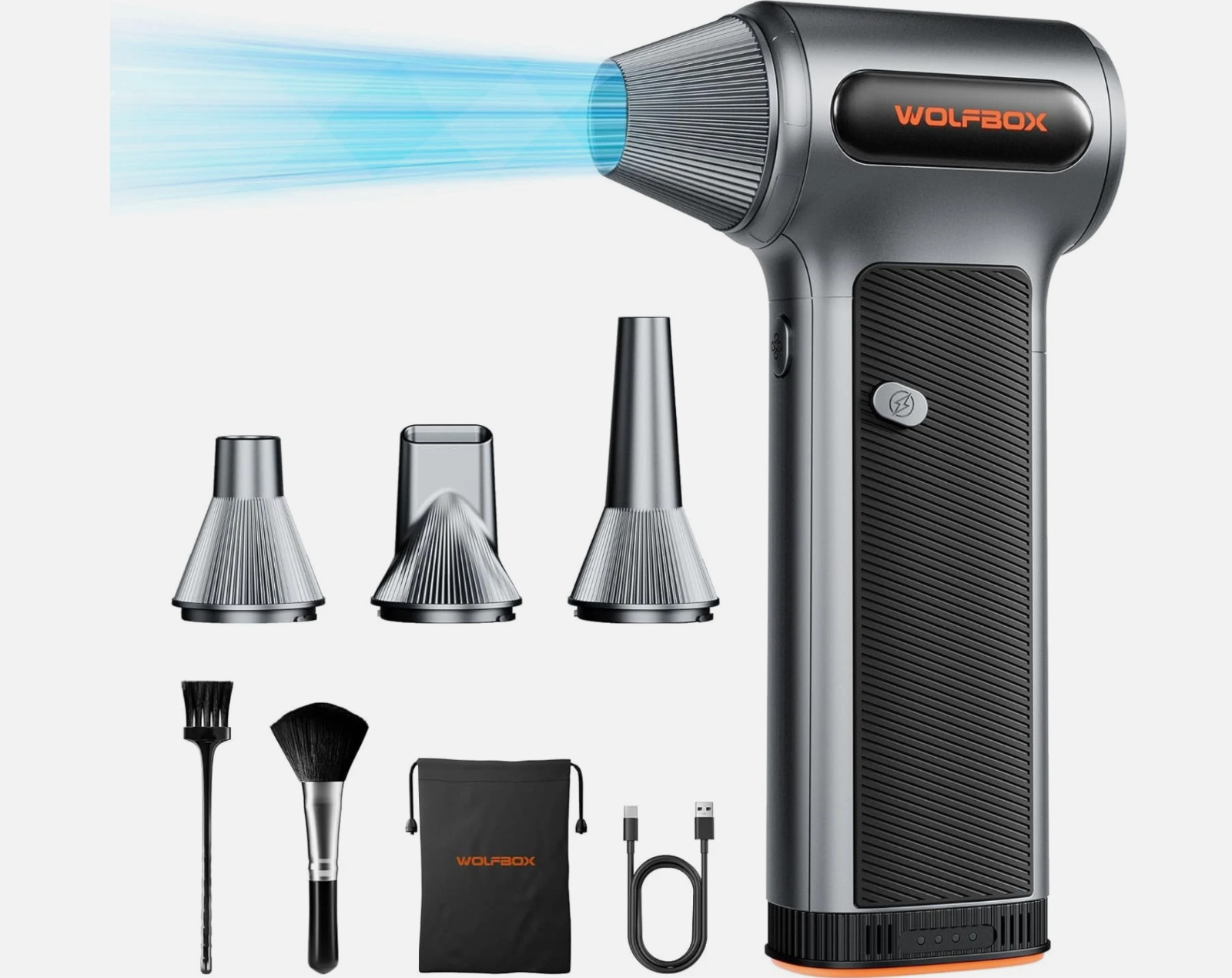 WOLFBOX MF200 Compressed Air Duster w/Removable Battery & 4 Nozzles, Mini Blower