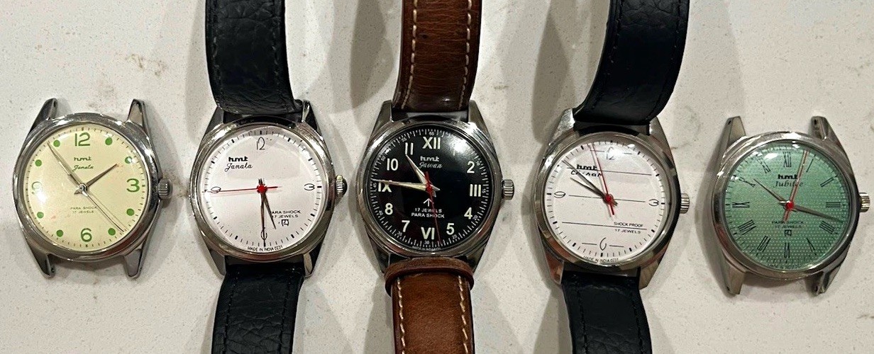 5pc Vintage HMT Watch Repair Lot - As-Is Pilot Janata Mechanical Parts Bundle