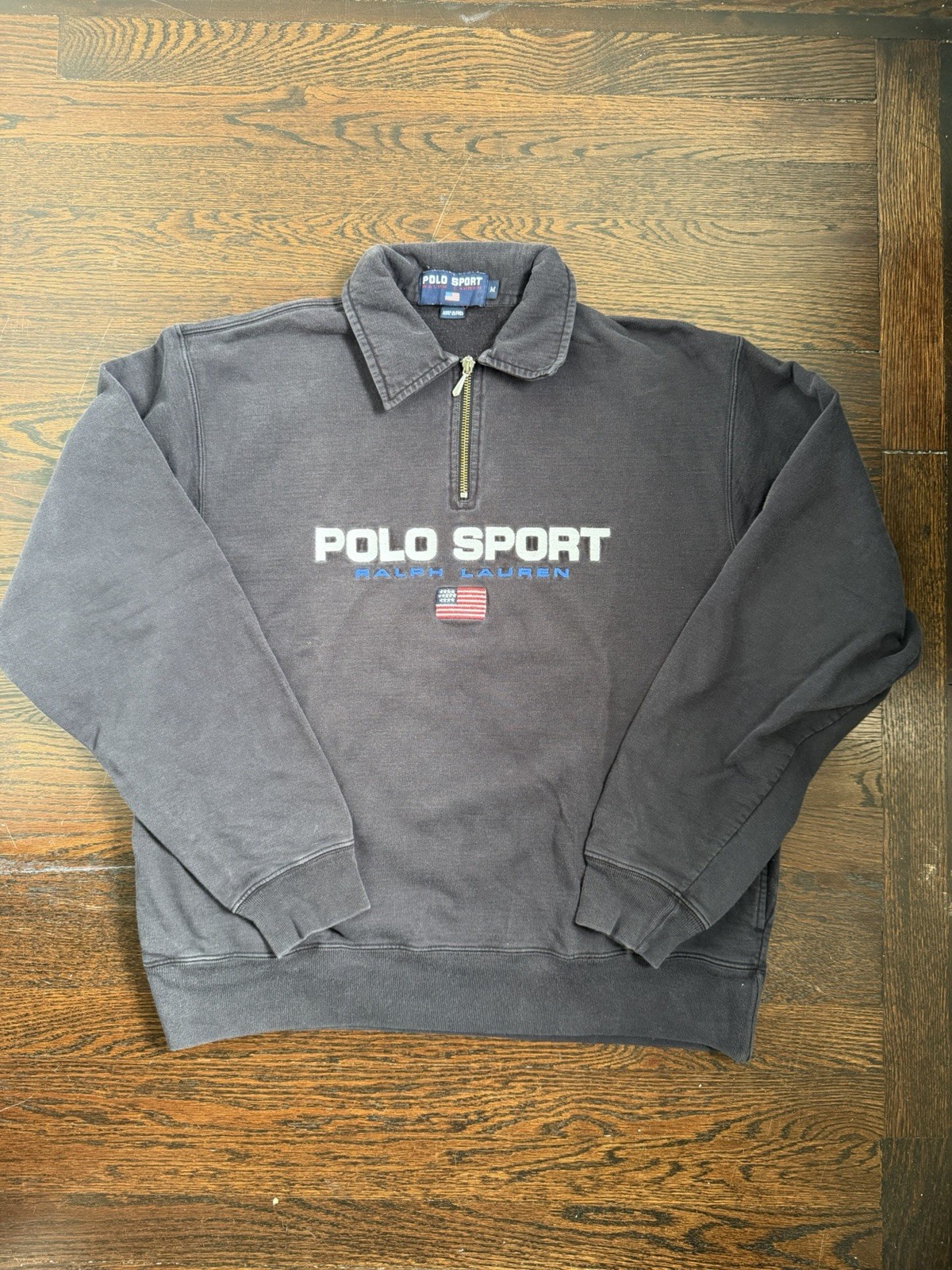 Vintage Polo Ralph Lauren Polo Sport 3/4 Zip Sweatshirt Size M Black 90s Rare