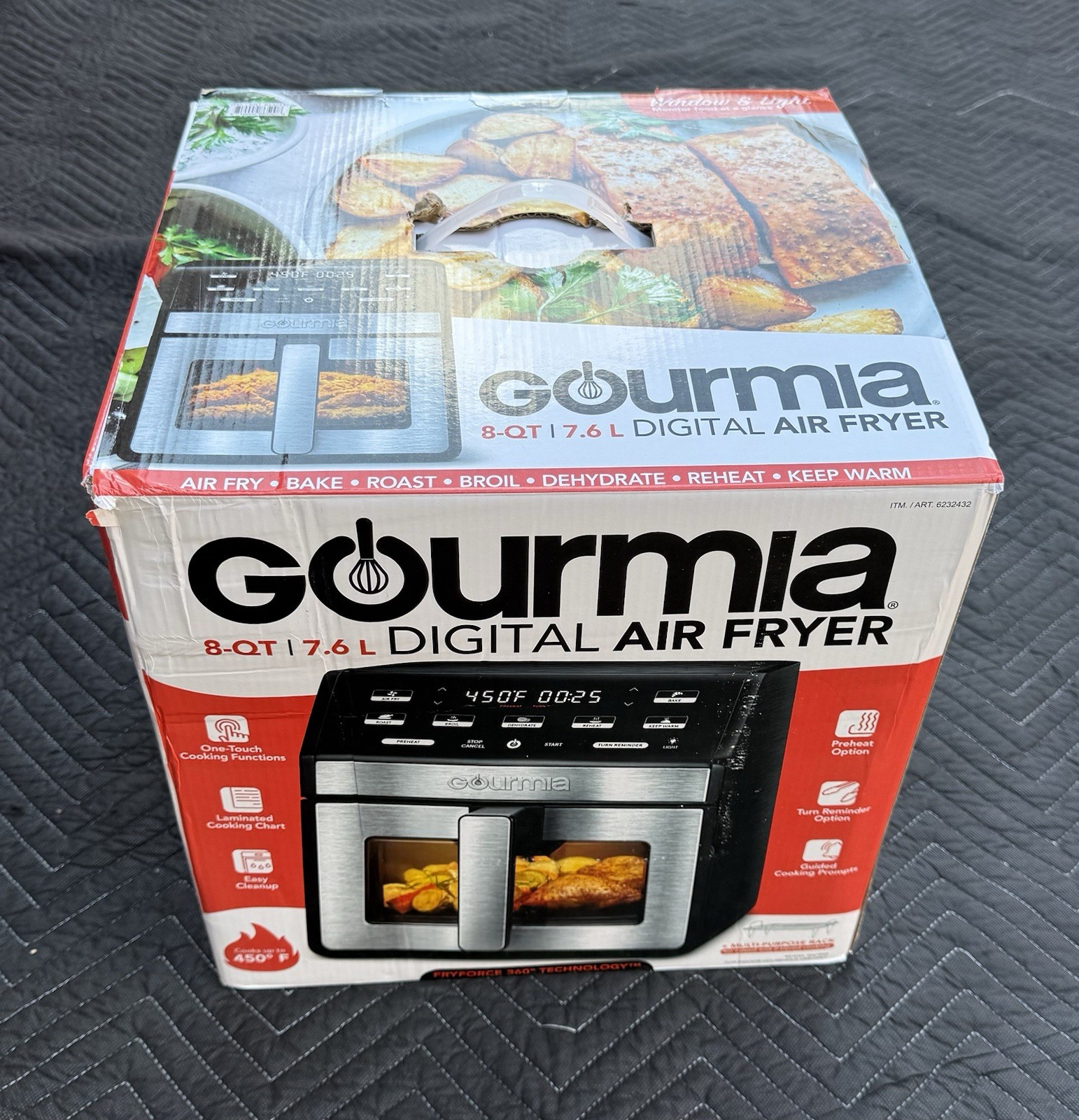 Gourmia 8-Quart Digital Air Fryer w/ Window & Light, Countertop, Black, Open Box