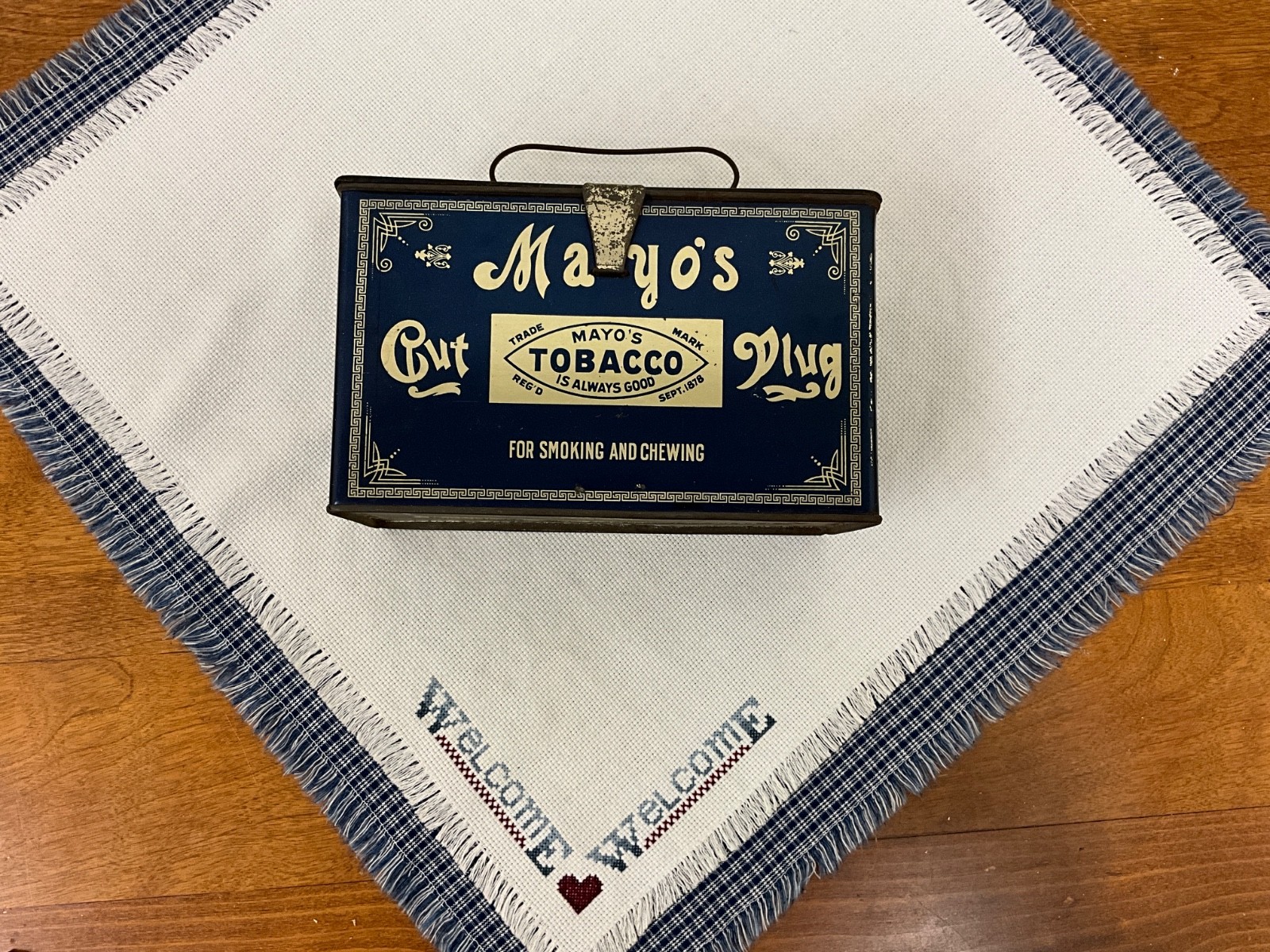 Very Nice Vintage Mayo's Tobacco Cut Plug Tin - Blue Very Nice Vintage Mayo's Tobacco Cut Plug Tin - Blue