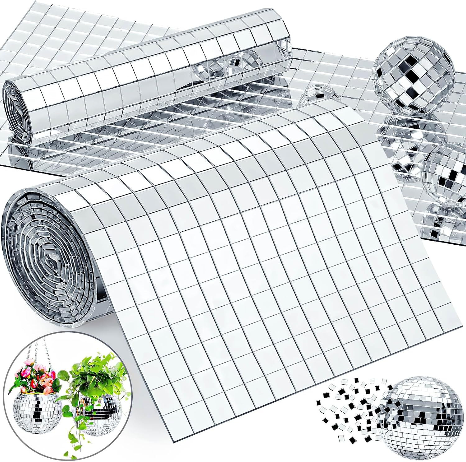 10x10mm Self Adhesive Mirror Mosaic Tiles, Silver
