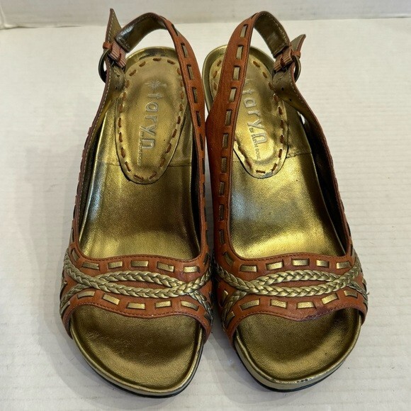 Taryn by Taryn Rose Open Toe Brown Wedge Heels Platform Shoes Sz 6 Leather Comfy