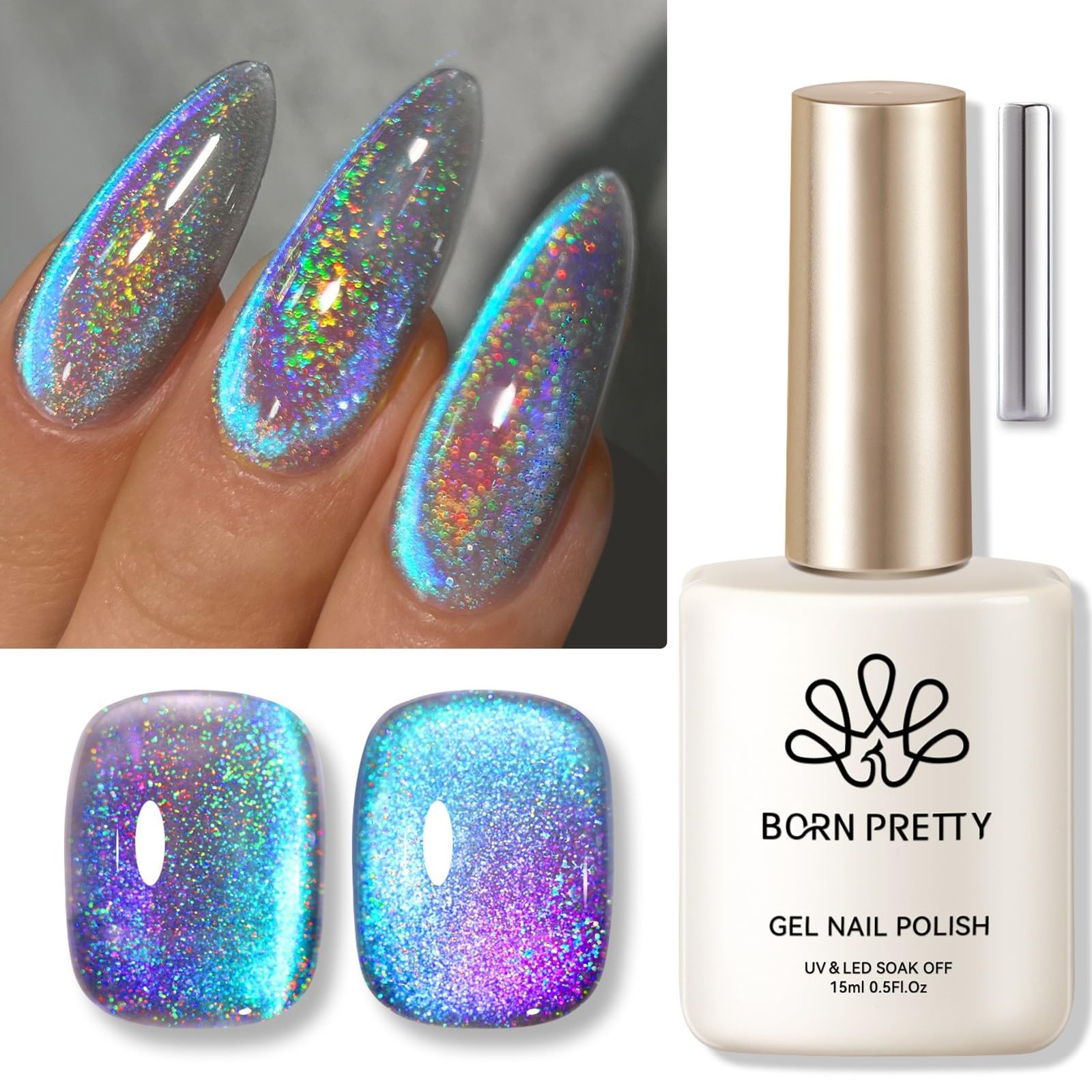 Born Pretty 9D Cat Magnetic Eye Gel Nail Polish Holographic Rainbow Gel Polish