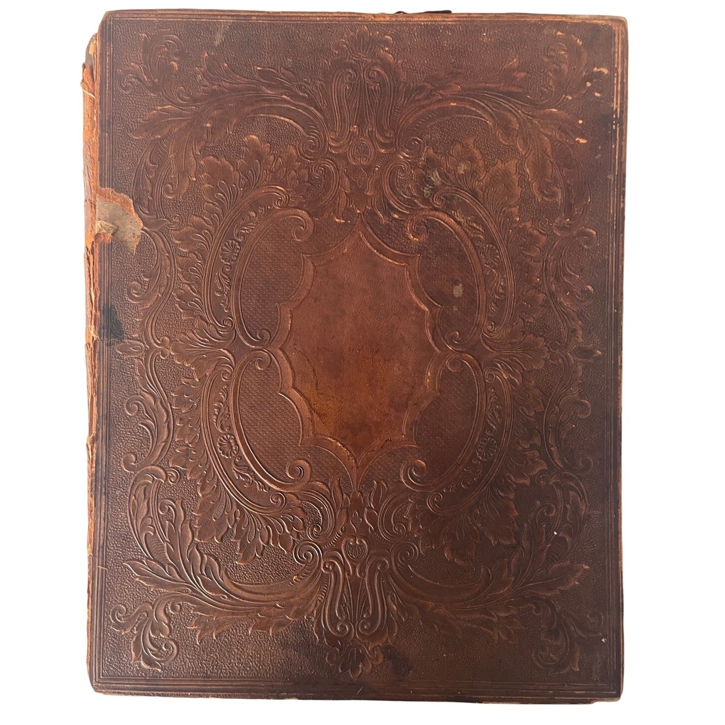 1866 Antique Holy Bible American Bible Society Pica 4to Reference Leather