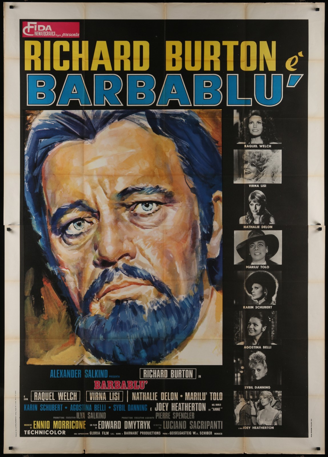 Bluebeard 1972 55x78 Italian Movie Poster Richard Burton Raquel Welch Morricone