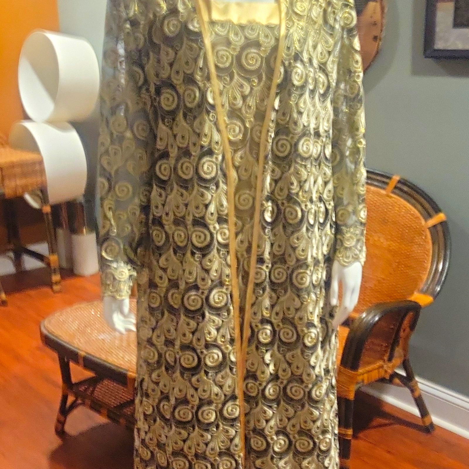2 Piece Hosanna Design 2XL Gold & Black Embroidered Lace Maxi Dress Style 1579