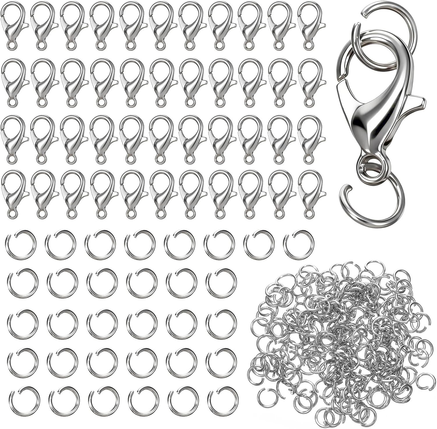 300PCS Stainless Steel Lobster Clasp Jump Rings Set Jewelry Making Supplies