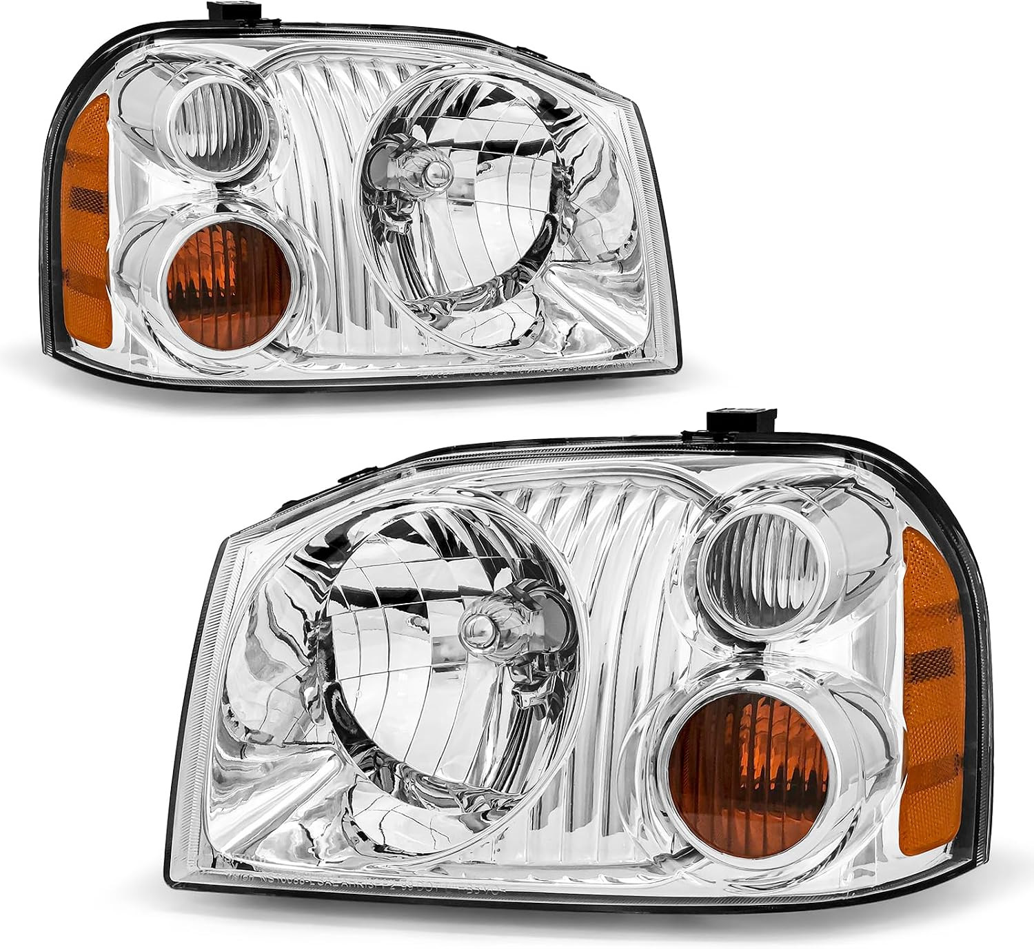 2001-2004 Nissan Frontier Headlight Assembly Pair Chrome Amber Reflector