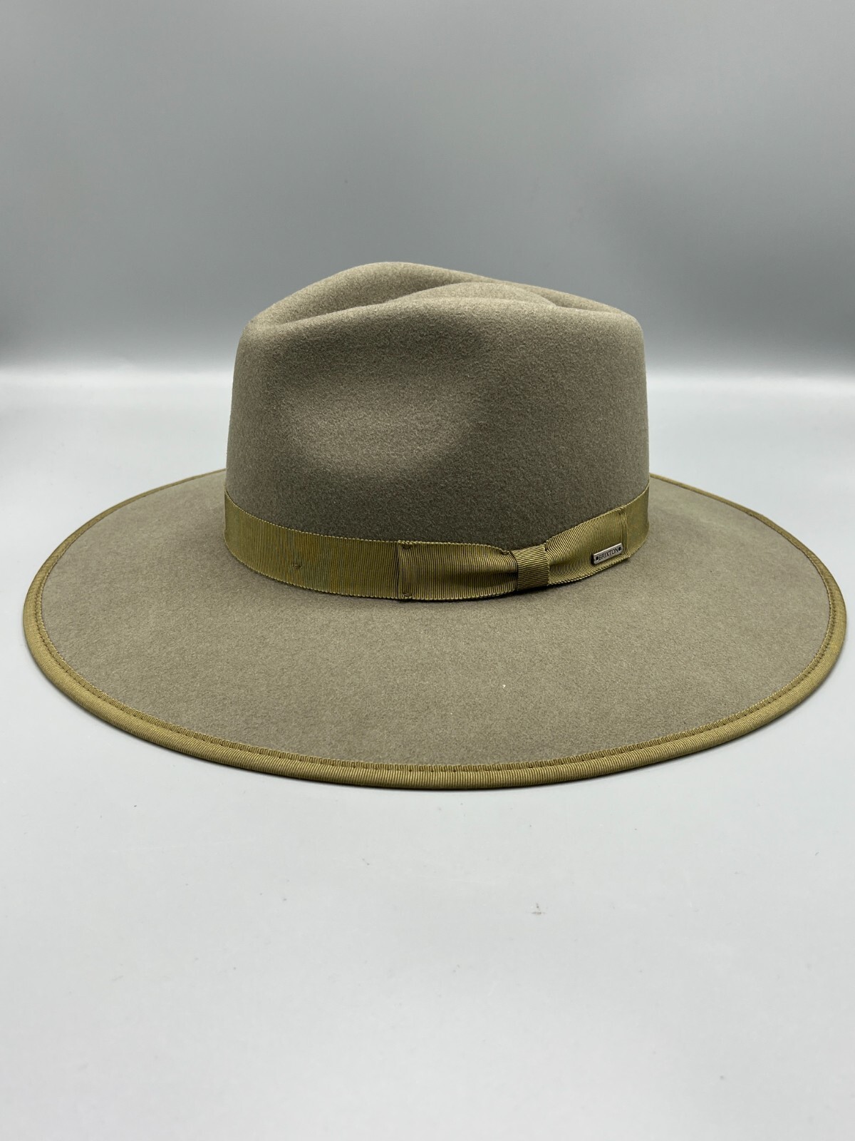 NWOT Brixton 4 inch Wide Brim Wool Felt Fedora Hat Size M 58cm Light Olive
