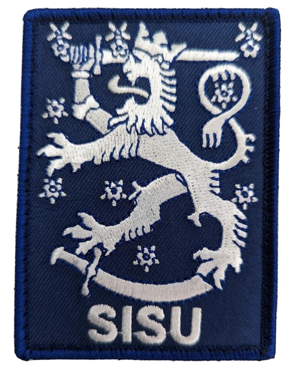 Finnish Coat of Arms Sisu Morale Style Patch Blue And White 3.5 x 2.5 Inches.