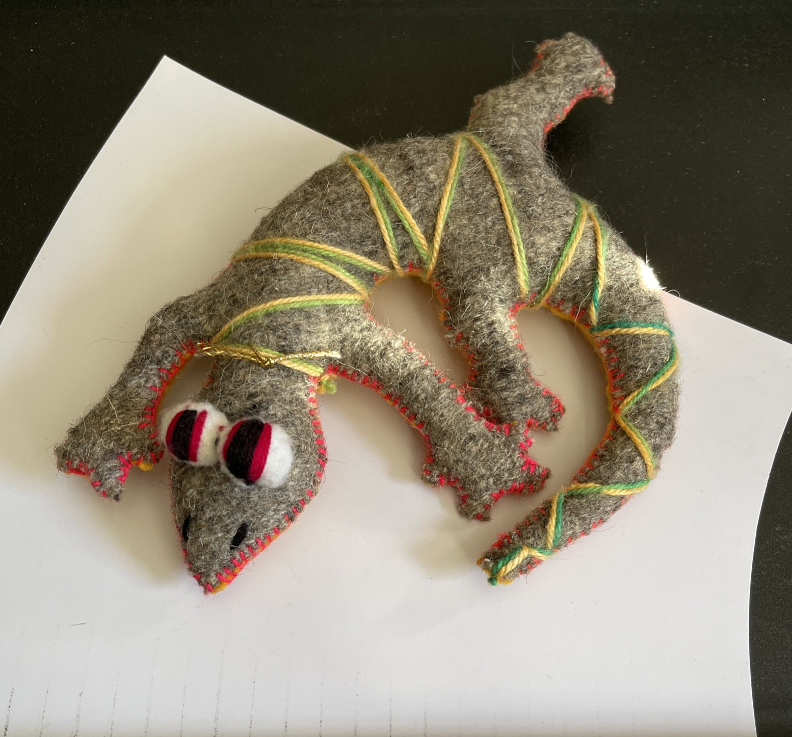 Vintage Hand-Embroidered Felt Lizard Gecko Ornamental 9”