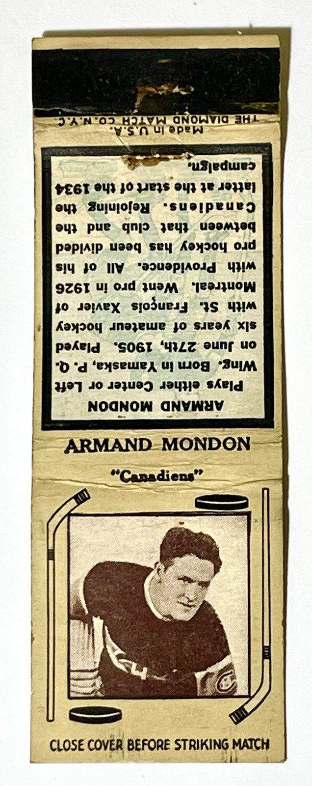 RARE 1935 NHL ARMAND MONDOU \ RARE 1935 NHL ARMAND MONDOU \