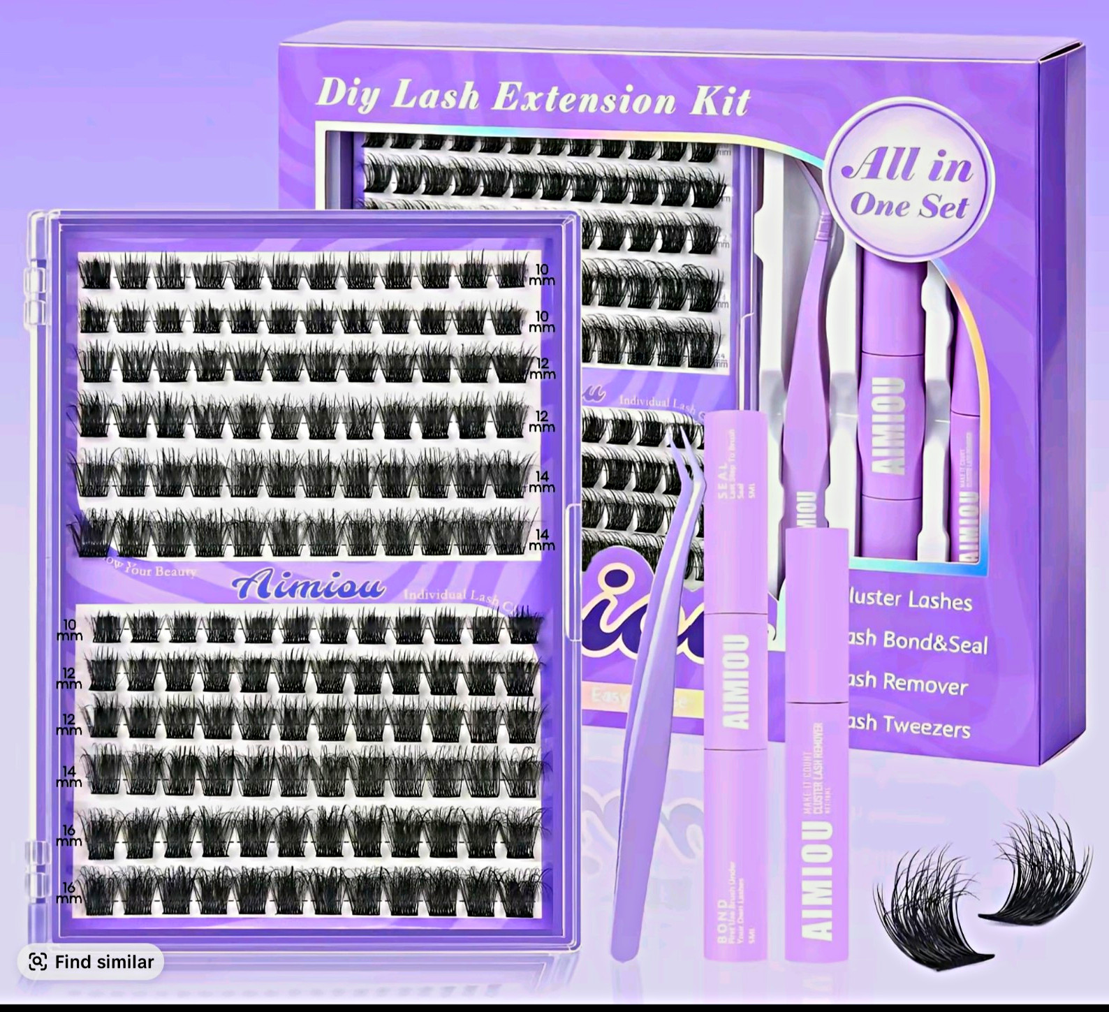 AIMIOU DIY Cluster Lash Extension Kit Black Natural 10-16mm Bond/Seal Remover